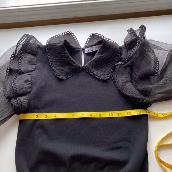 Zara Contrast Organza Sweater Small Puff Sheer Sleeves Collar Witchy Goblin Goth - Picture 12 of 16